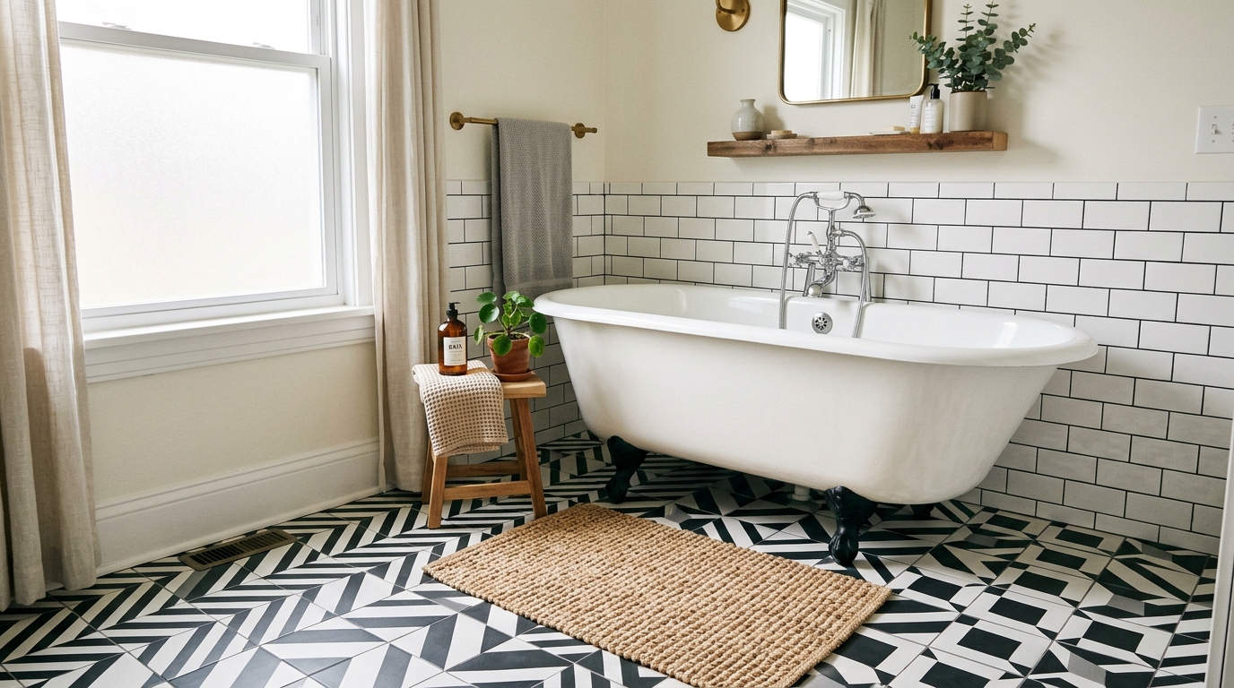 Peel and Stick Floor Tiles Over Rental Linoleum